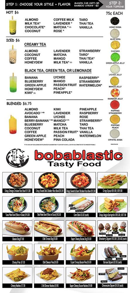 Sandwich Bubble Tea Juice and Smoothies. . Bobablastic menu